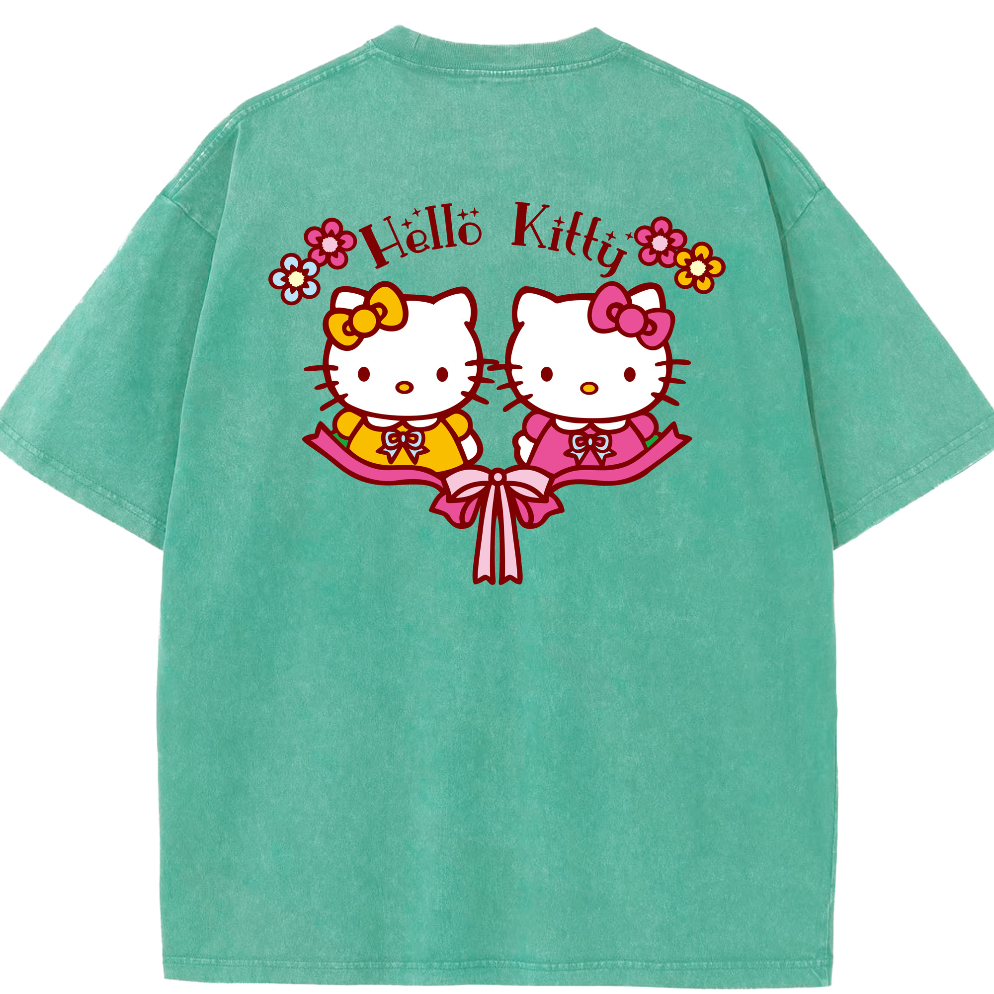 （画像用） Hello Kitty ハローキティ 綿100% ヴィンテージ風 半袖Tシャツ（背面プリント）